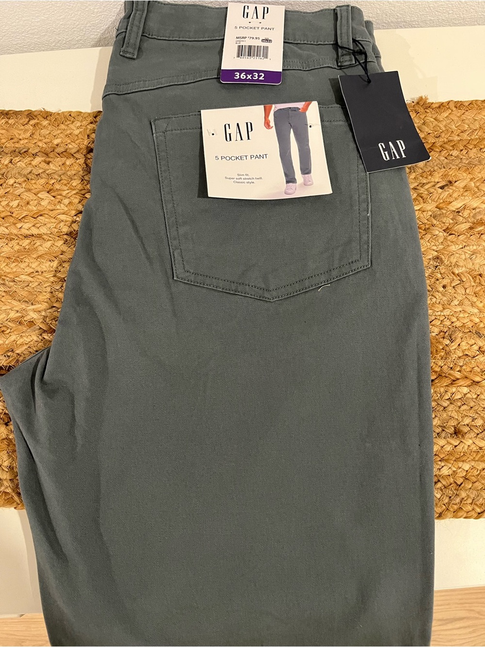 GAP Men’s 5-Pocket Chino Pants - Slate Blue 36x32 Slim Fit - Picture 2 of 8